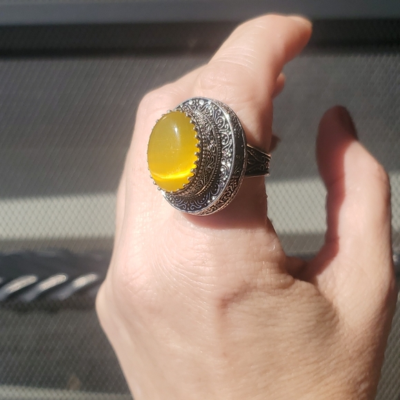 New Amazing Baltic Amber Egg Yolk 925 Silver Statement Ring. - Picture 10 of 16